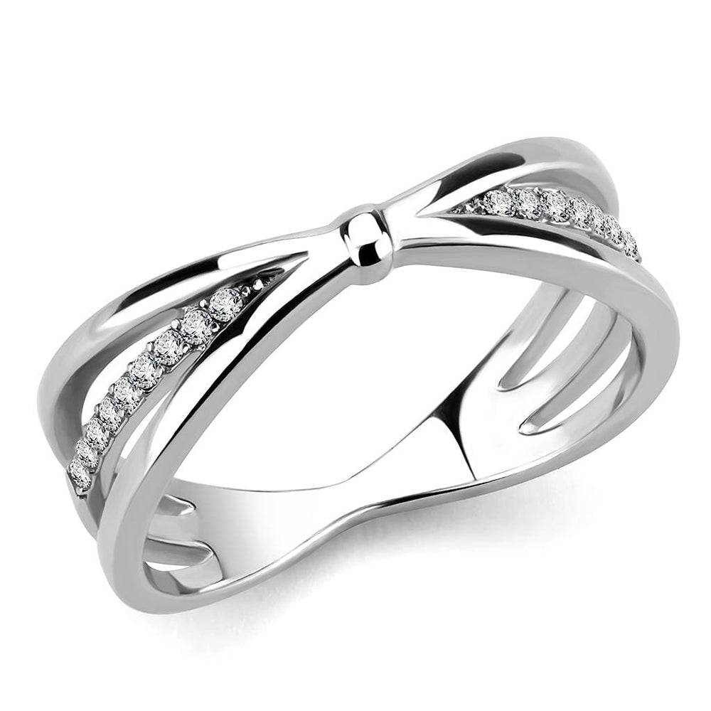 DA239 - High polished (no plating) Stainless Steel Ring with AAA Grade CZ  in Clear - Alamode