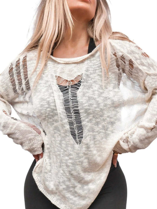 Distressed Asymmetrical Knit Cover Up - Trendsi - Flyclothing LLC