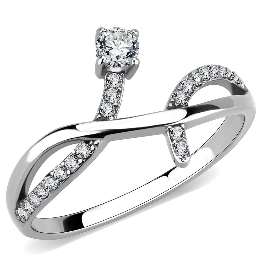 DA240 - High polished (no plating) Stainless Steel Ring with AAA Grade CZ  in Clear - Alamode
