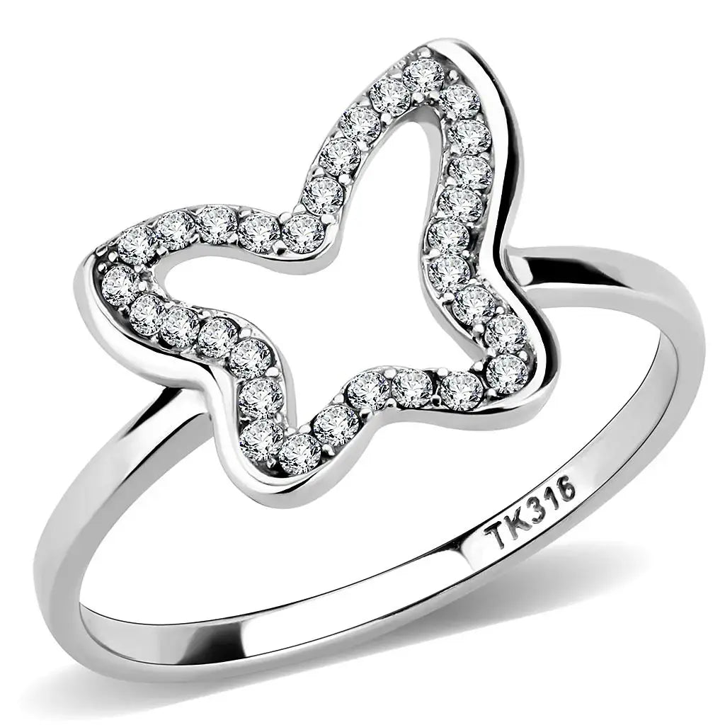 DA241 - High polished (no plating) Stainless Steel Ring with AAA Grade CZ in Clear - Alamode - Flyclothing LLC