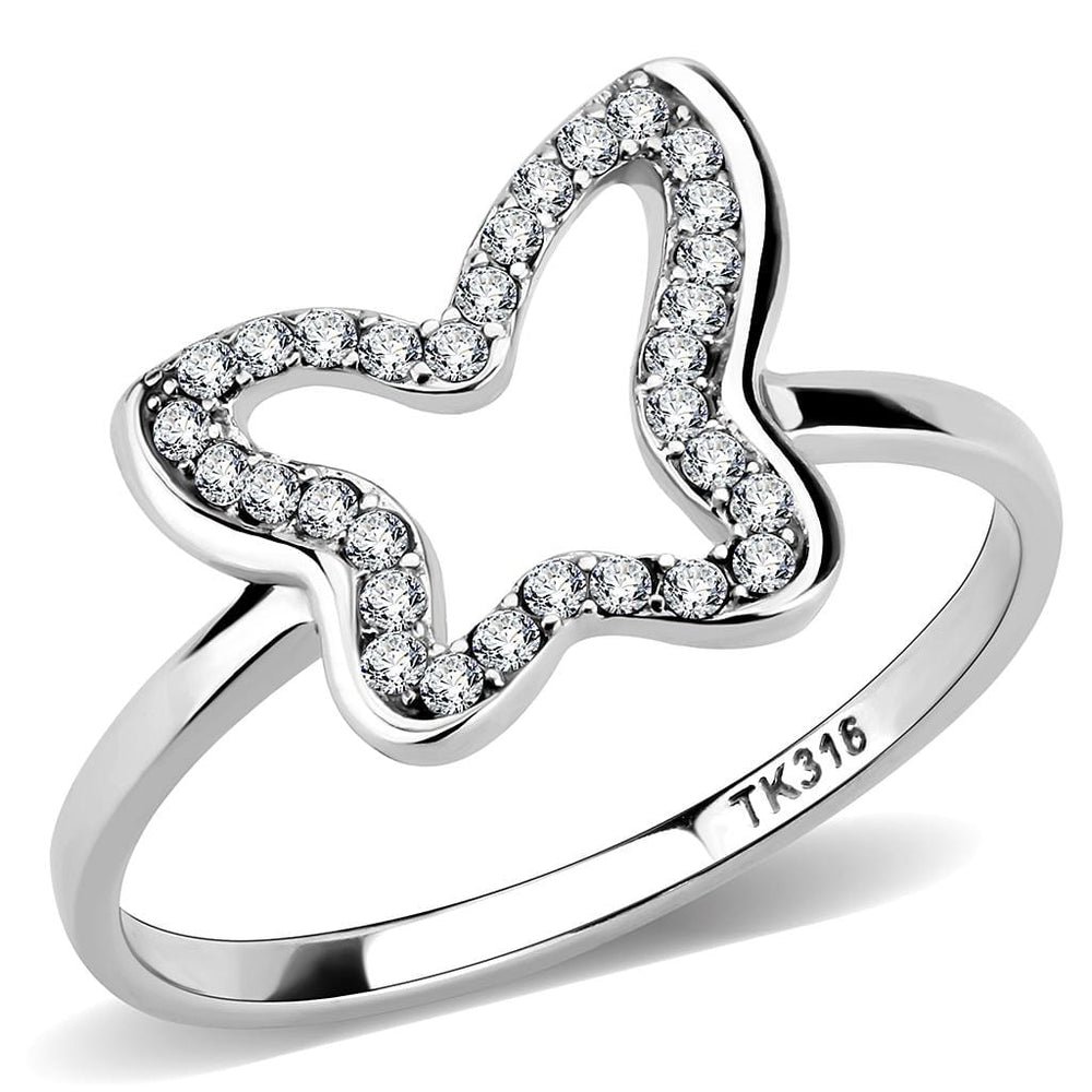 DA241 - High polished (no plating) Stainless Steel Ring with AAA Grade CZ  in Clear - Alamode