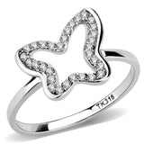 DA241 - High polished (no plating) Stainless Steel Ring with AAA Grade CZ  in Clear - Alamode