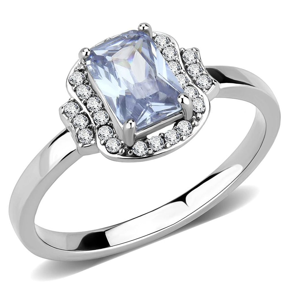 DA246 - High polished (no plating) Stainless Steel Ring with AAA Grade CZ  in Light Amethyst - Alamode