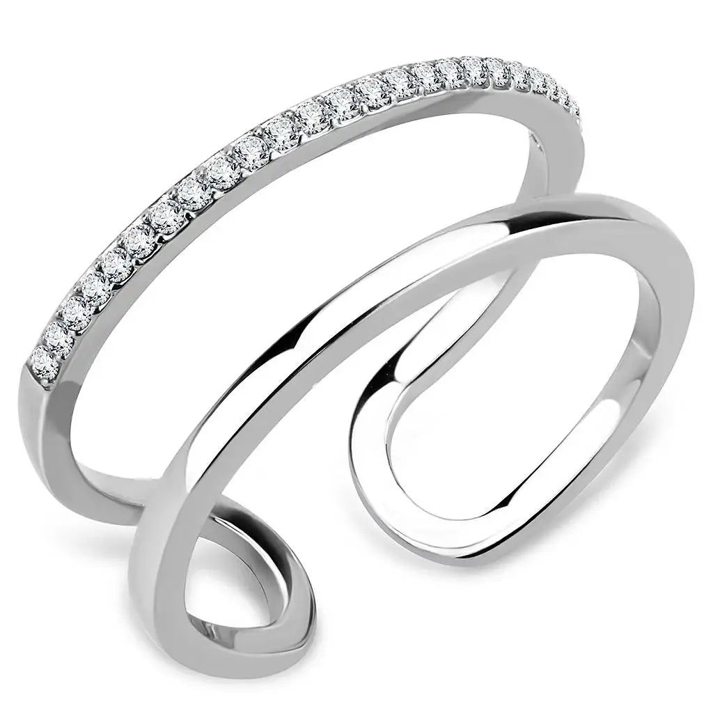 DA249 - High polished (no plating) Stainless Steel Ring with AAA Grade CZ in Clear - Alamode - Flyclothing LLC