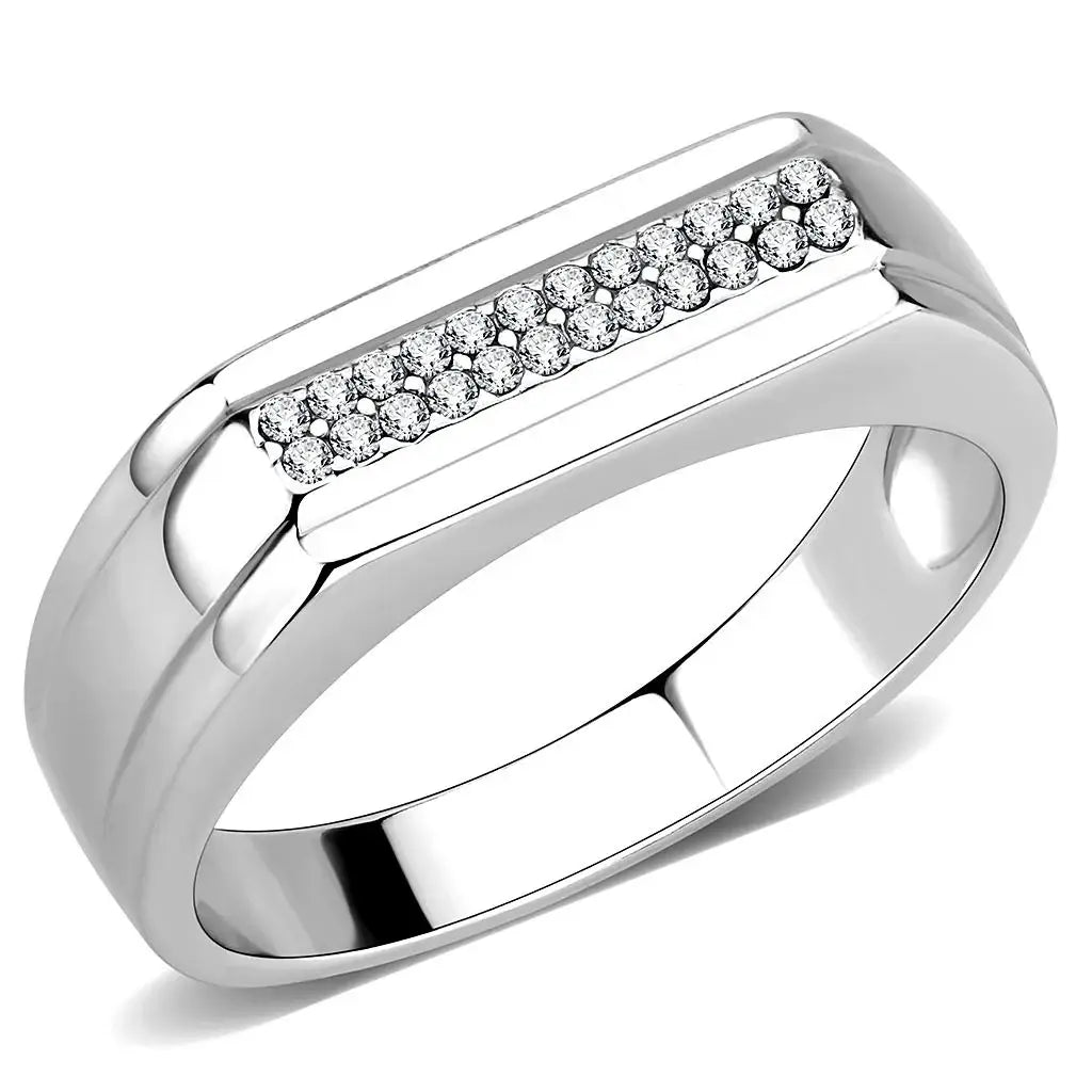 DA251 - High polished (no plating) Stainless Steel Ring with AAA Grade CZ in Clear - Alamode - Flyclothing LLC