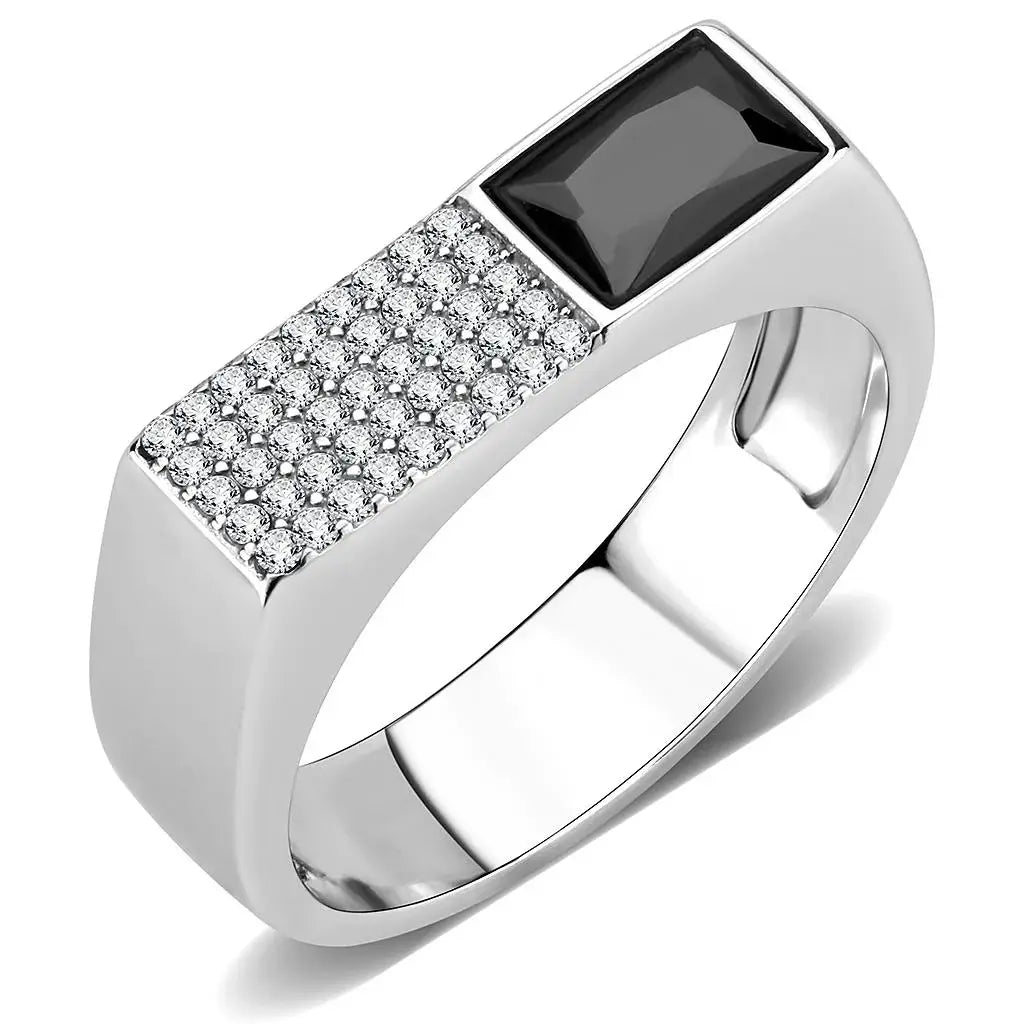 DA252 - High polished (no plating) Stainless Steel Ring with AAA Grade CZ in Black Diamond - Alamode - Flyclothing LLC