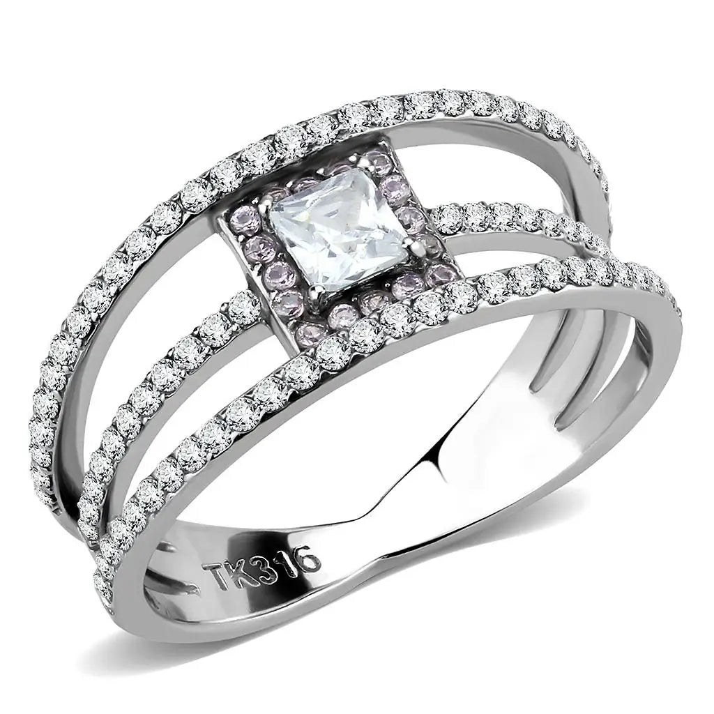 DA257 - High polished (no plating) Stainless Steel Ring with AAA Grade CZ in Clear - Alamode - Flyclothing LLC