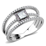 DA257 - High polished (no plating) Stainless Steel Ring with AAA Grade CZ  in Clear - Alamode
