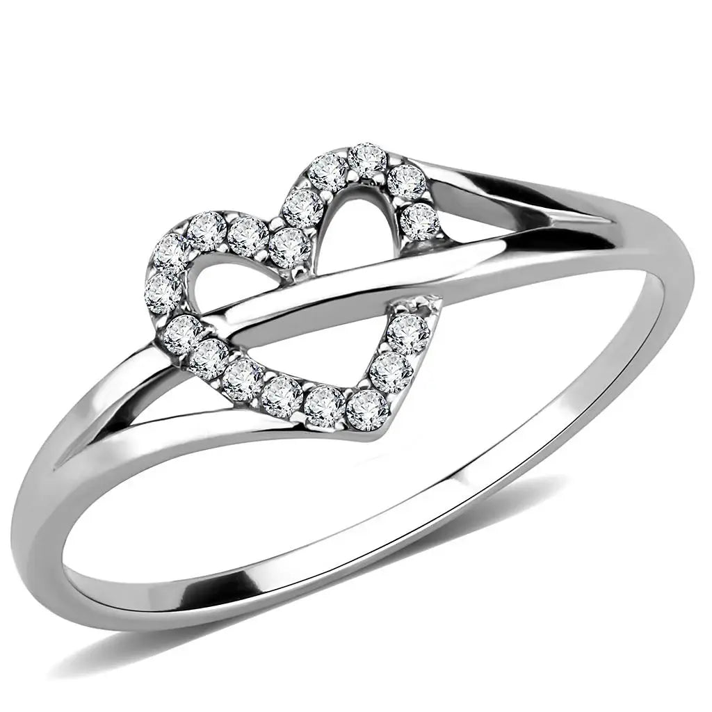 DA259 - High polished (no plating) Stainless Steel Ring with AAA Grade CZ in Clear - Alamode - Flyclothing LLC