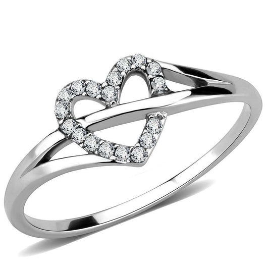DA259 - High polished (no plating) Stainless Steel Ring with AAA Grade CZ in Clear - Alamode - Flyclothing LLC