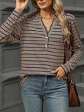 Striped Henley T-Shirt with Button Detail - Trendsi - Flyclothing LLC
