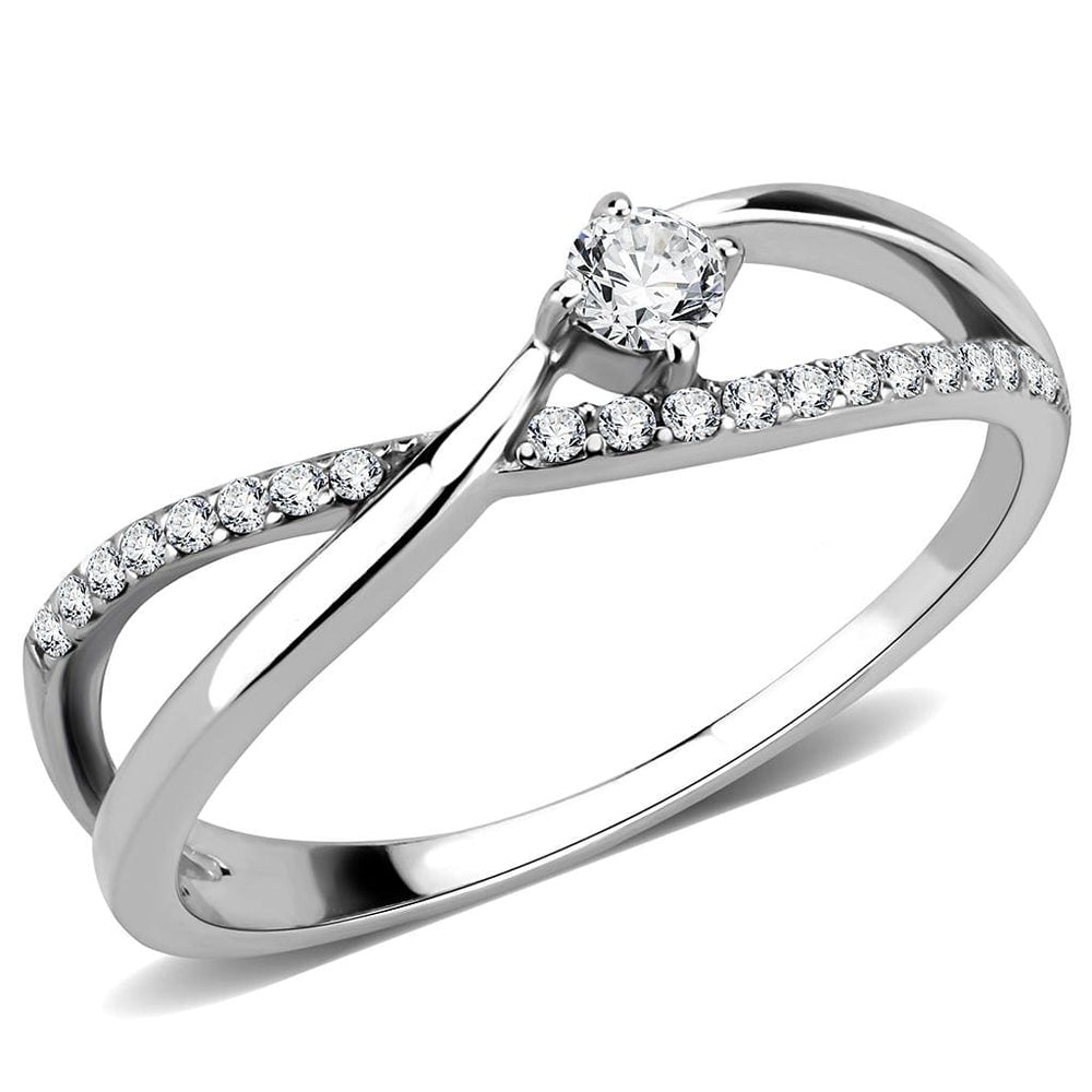 DA261 - High polished (no plating) Stainless Steel Ring with AAA Grade CZ  in Clear - Alamode