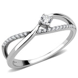 DA261 - High polished (no plating) Stainless Steel Ring with AAA Grade CZ  in Clear - Alamode