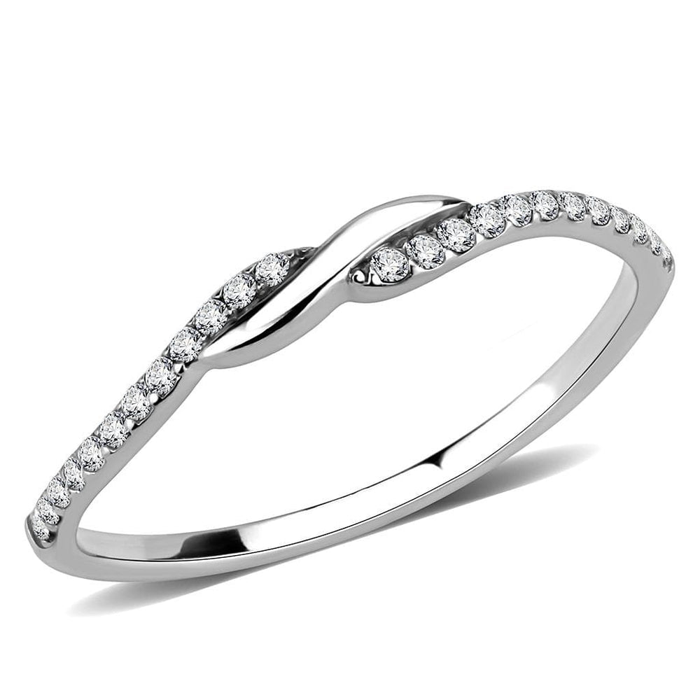 DA263 - High polished (no plating) Stainless Steel Ring with AAA Grade CZ  in Clear - Alamode