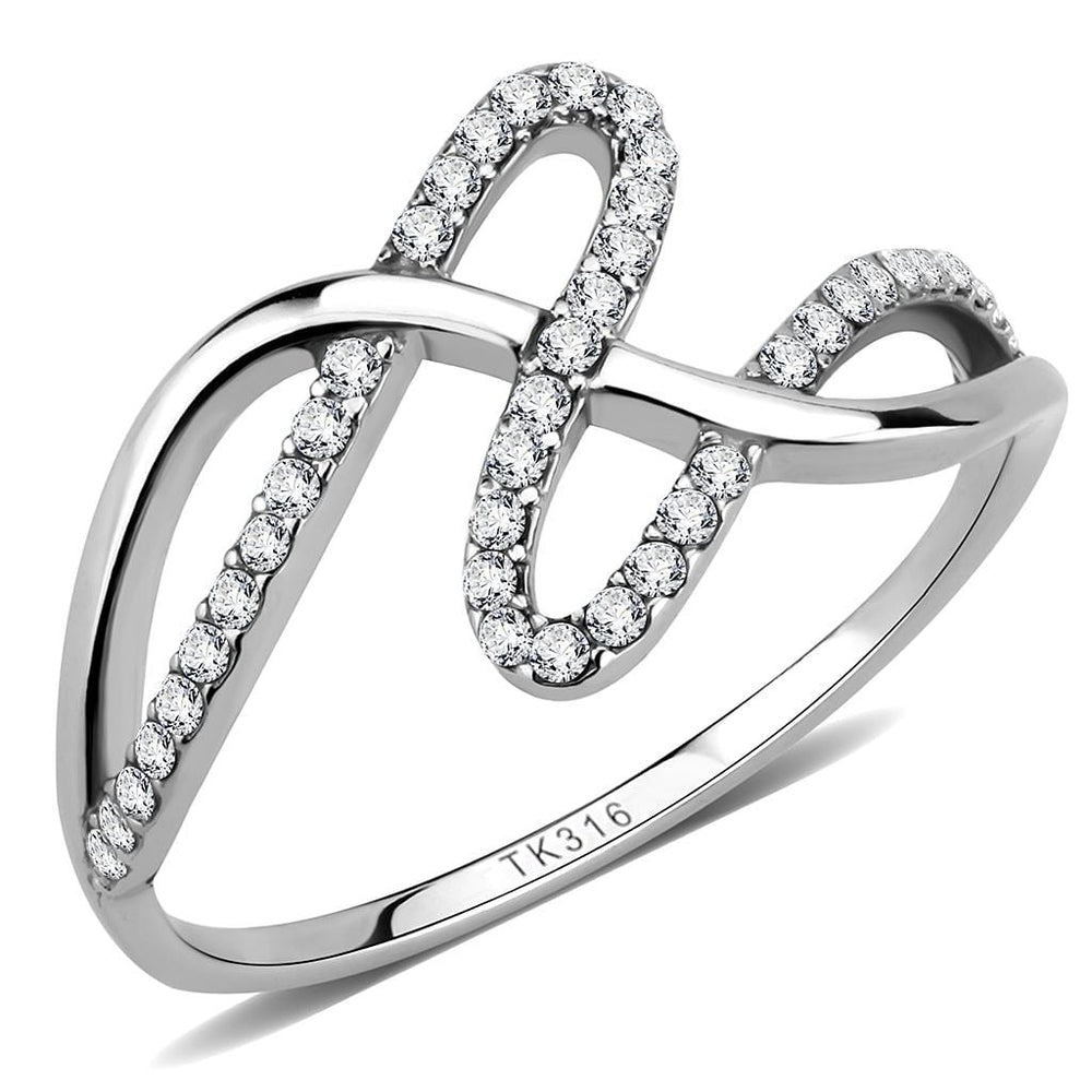 DA265 - High polished (no plating) Stainless Steel Ring with AAA Grade CZ  in Clear - Alamode