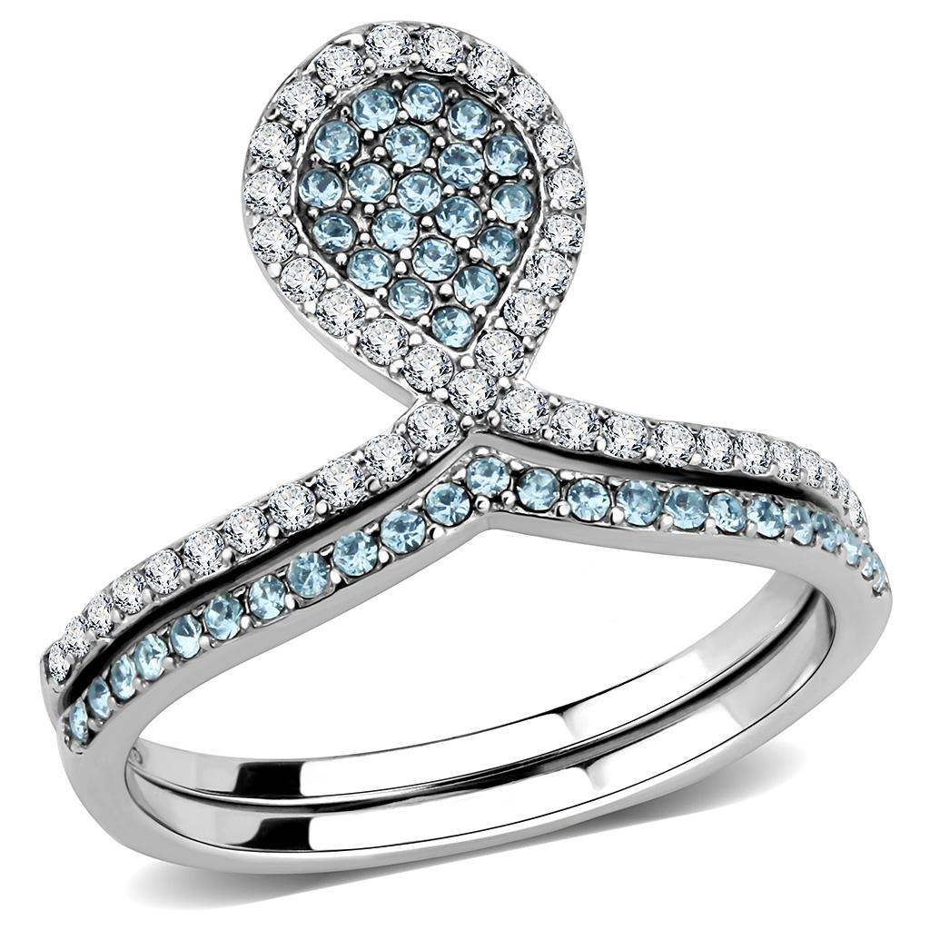 DA268 - High polished (no plating) Stainless Steel Ring with AAA Grade CZ in Sea Blue - Alamode - Flyclothing LLC