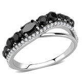 DA269 - High polished (no plating) Stainless Steel Ring with AAA Grade CZ  in Black Diamond