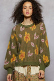 POL Floral Pattern Round Neck Balloon Sleeve Sweater - Trendsi - Flyclothing LLC