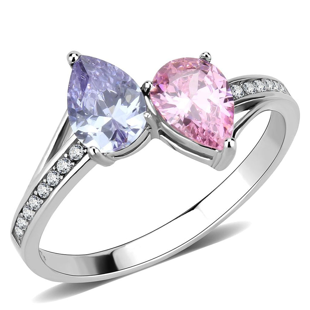 DA270 - High polished (no plating) Stainless Steel Ring with AAA Grade CZ  in Multi Color - Alamode