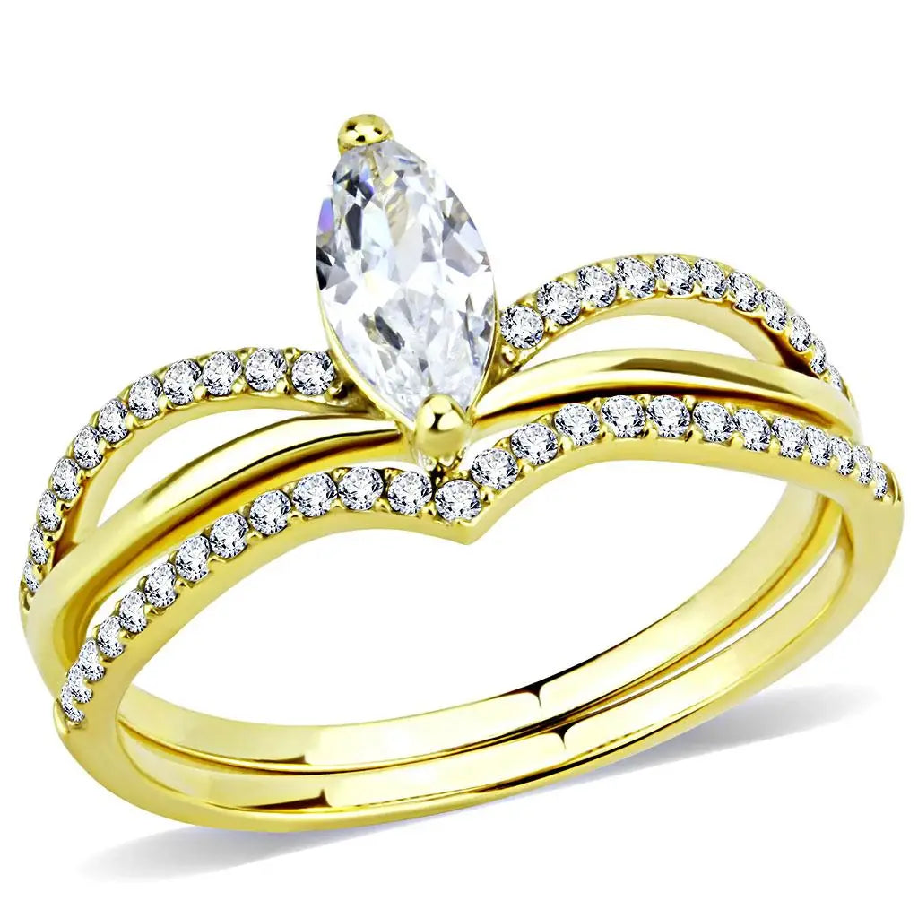 DA276 - IP Gold(Ion Plating) Stainless Steel Ring with AAA Grade CZ in Clear - Alamode - Flyclothing LLC