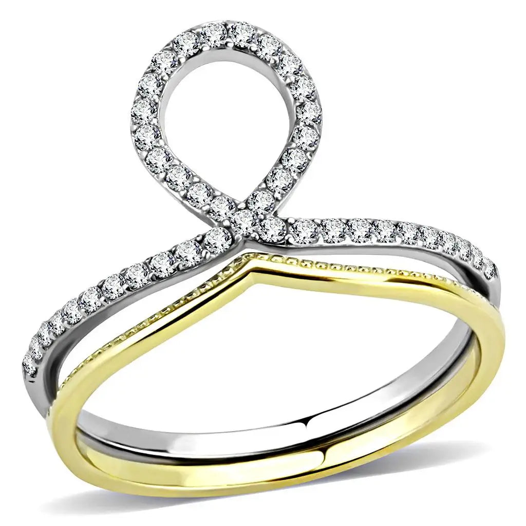 DA278 - Two-Tone IP Gold (Ion Plating) Stainless Steel Ring with AAA Grade CZ in Clear - Alamode - Flyclothing LLC
