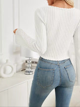 Ribbed Knit Drawstring Long Sleeve T-Shirt - Trendsi - Flyclothing LLC