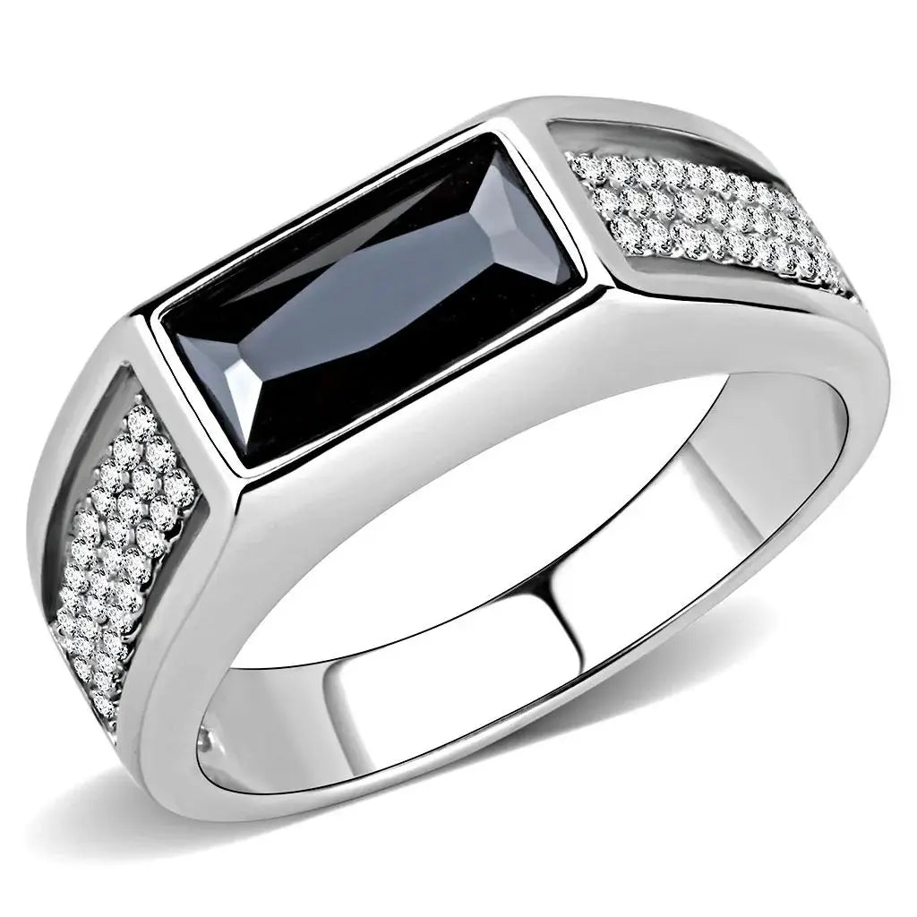 DA284 - High polished (no plating) Stainless Steel Ring with AAA Grade CZ in Black Diamond - Alamode - Flyclothing LLC