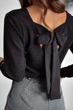 Bowknot V-Neck Long Sleeve Blouse - Trendsi - Flyclothing LLC