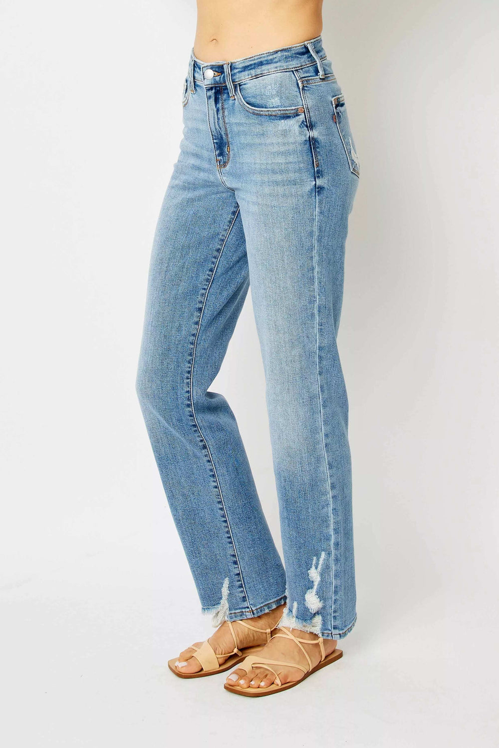 Judy Blue Full Size High Waist Straight Jeans with Heavy Destroy Plus Size - Trendsi - Flyclothing LLC