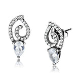 DA291 - High polished (no plating) Stainless Steel Earrings with AAA Grade CZ in Clear - Alamode - Flyclothing LLC