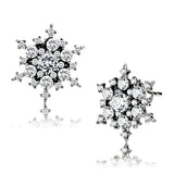 DA294 - High polished (no plating) Stainless Steel Earrings with AAA Grade CZ in Clear - Alamode - Flyclothing LLC