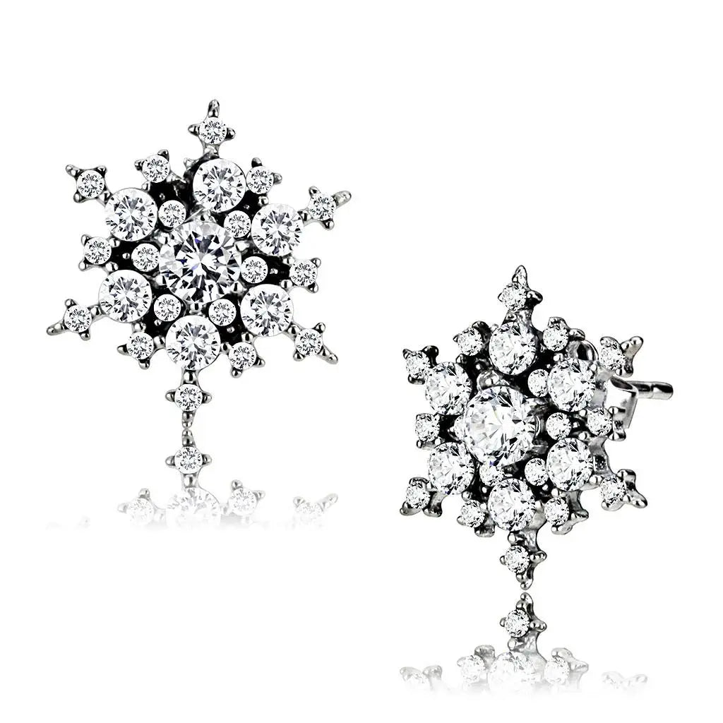 DA294 - High polished (no plating) Stainless Steel Earrings with AAA Grade CZ in Clear - Alamode - Flyclothing LLC