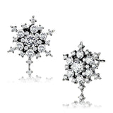 DA294 - High polished (no plating) Stainless Steel Earrings with AAA Grade CZ in Clear - Alamode - Flyclothing LLC