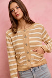 SO ME Stripe Long Sleeves Button Sweater Cardigan - Trendsi - Flyclothing LLC