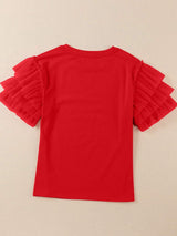 Ruffled Round Neck Short Sleeve Blouse - Trendsi - Flyclothing LLC