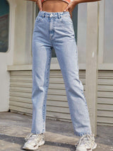 High Waist Straight Jeans with Pockets - Trendsi - Flyclothing LLC