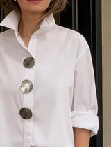 Full Size Oversized Metal Button Long Sleeve Shirt Plus Size - Trendsi - Flyclothing LLC