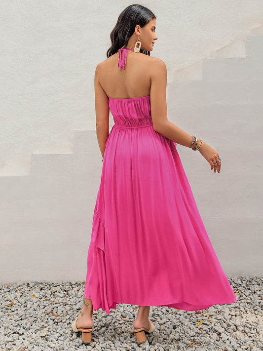 Ruffled Halter Neck Sleeveless Maxi Dress - Trendsi