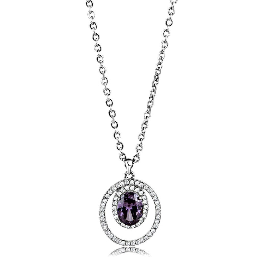 DA300 - High polished (no plating) Stainless Steel Chain Pendant with AAA Grade CZ  in Amethyst - Alamode