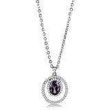 DA300 - High polished (no plating) Stainless Steel Chain Pendant with AAA Grade CZ  in Amethyst - Alamode