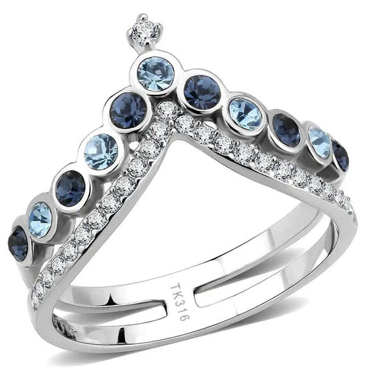 DA305 - No Plating Stainless Steel Ring with Top Grade Crystal in Multi Color - Alamode - Flyclothing LLC