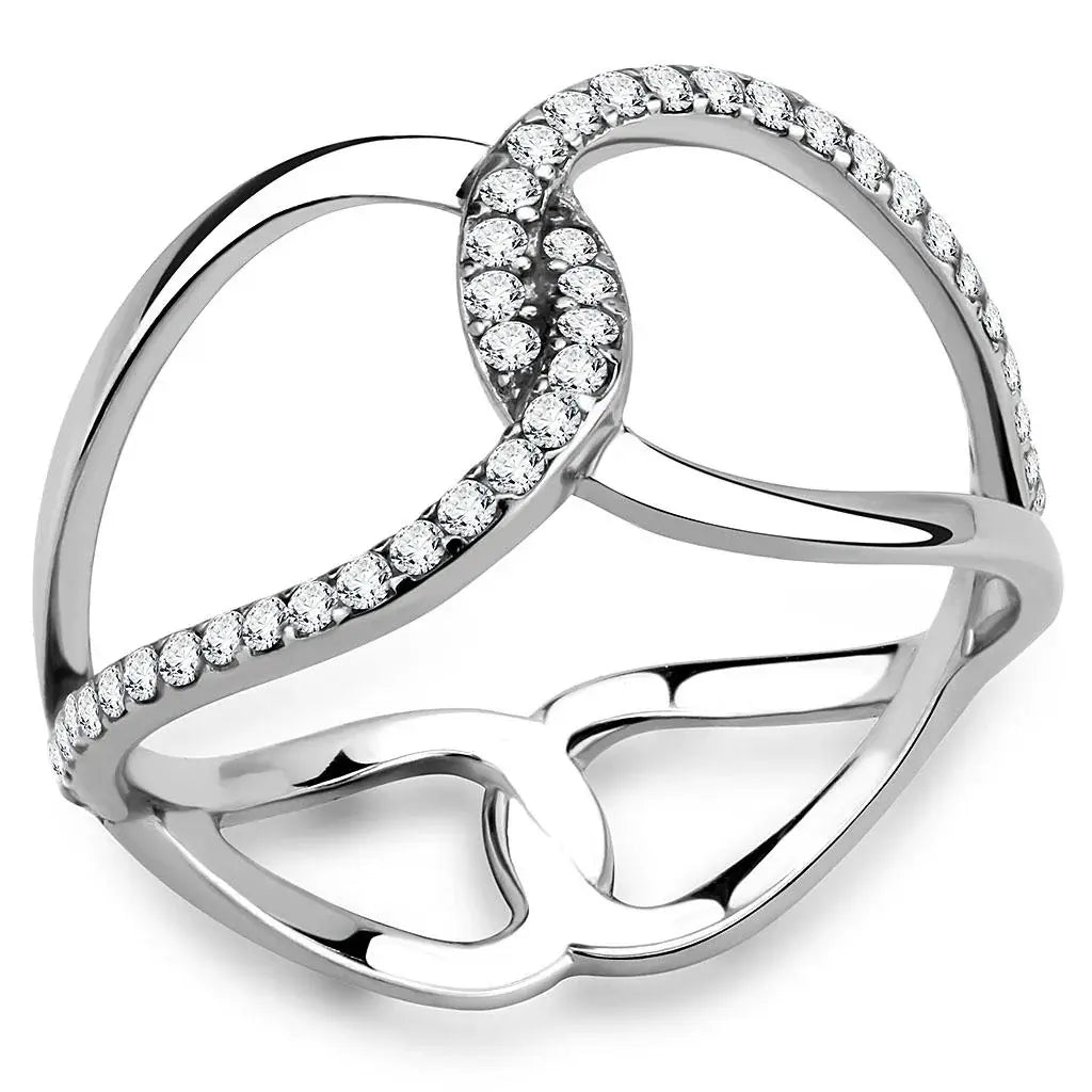 DA307 - No Plating Stainless Steel Ring with AAA Grade CZ in Clear - Alamode - Flyclothing LLC