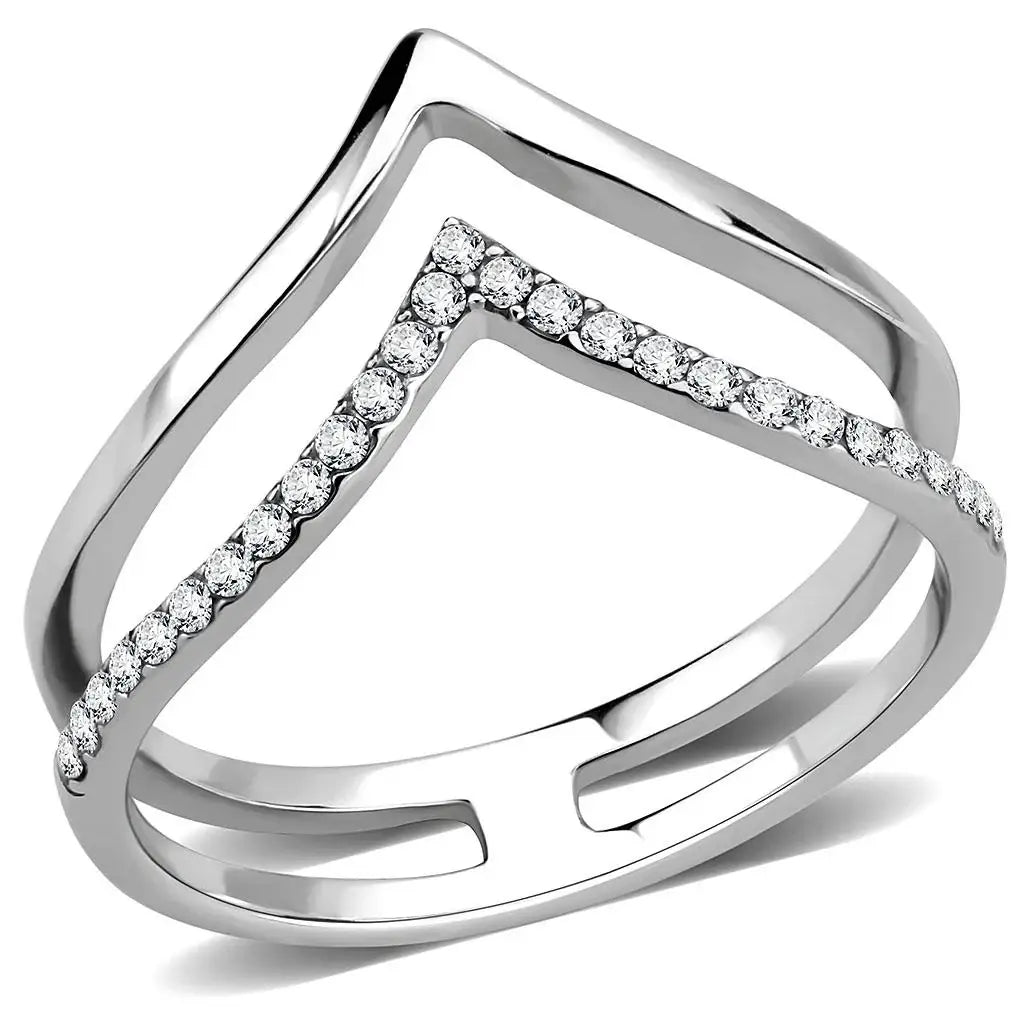 DA308 - No Plating Stainless Steel Ring with AAA Grade CZ in Clear - Alamode - Flyclothing LLC