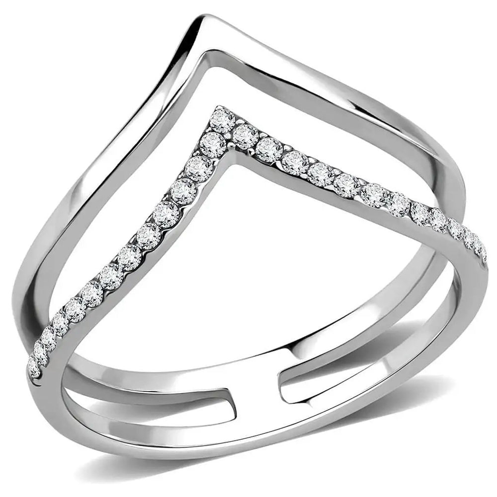 DA308 - No Plating Stainless Steel Ring with AAA Grade CZ  in Clear - Alamode