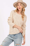 SAGE + FIG Cable-Knit Long Sleeve Sweater - Trendsi - Flyclothing LLC