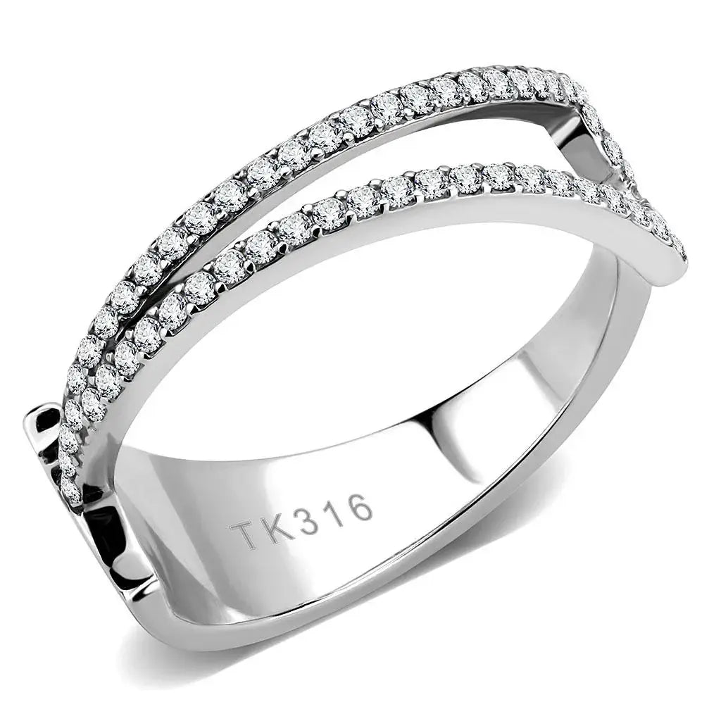DA310 - No Plating Stainless Steel Ring with AAA Grade CZ in Clear - Alamode - Flyclothing LLC