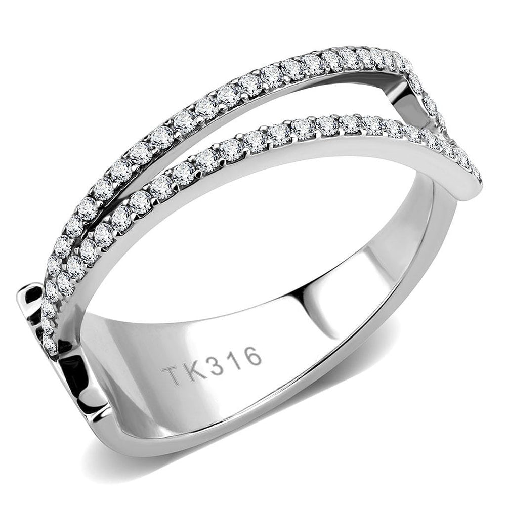 DA310 - No Plating Stainless Steel Ring with AAA Grade CZ  in Clear - Alamode