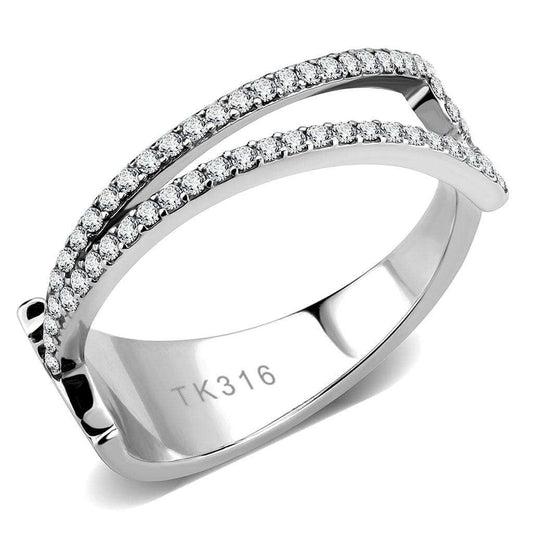 DA310 - No Plating Stainless Steel Ring with AAA Grade CZ in Clear - Alamode - Flyclothing LLC