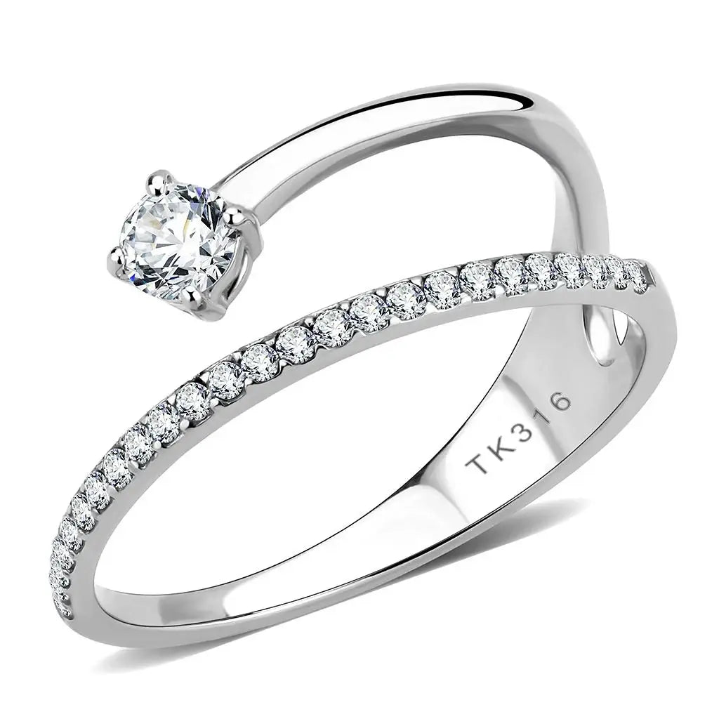 DA316 - No Plating Stainless Steel Ring with AAA Grade CZ in Clear - Alamode - Flyclothing LLC