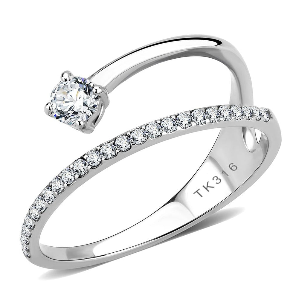 DA316 - No Plating Stainless Steel Ring with AAA Grade CZ  in Clear - Alamode
